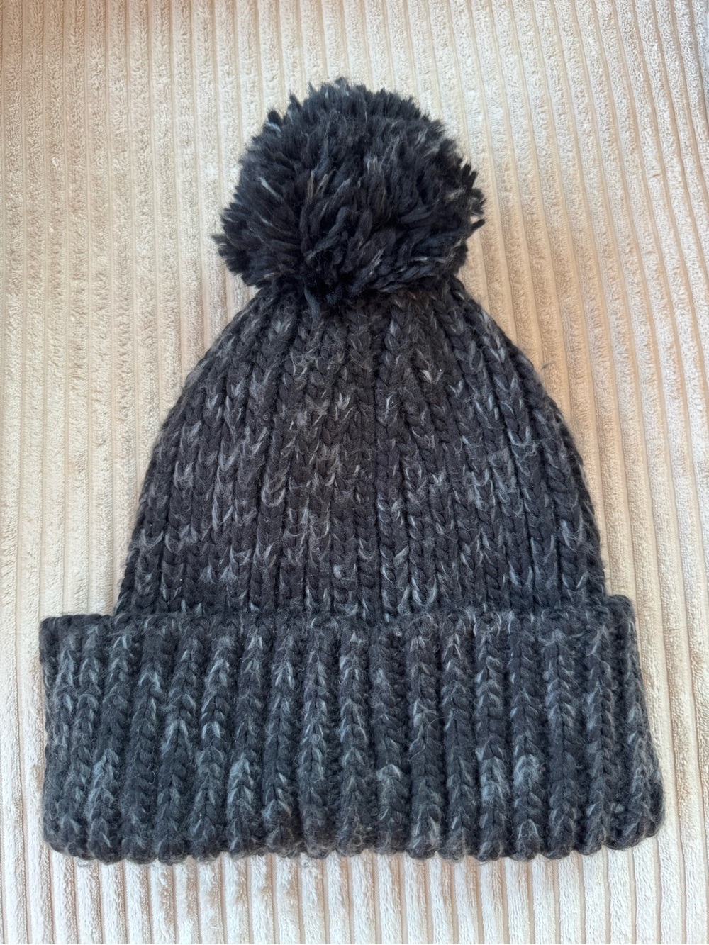 The North Face Black Gray Pom Pom Knit Beanie